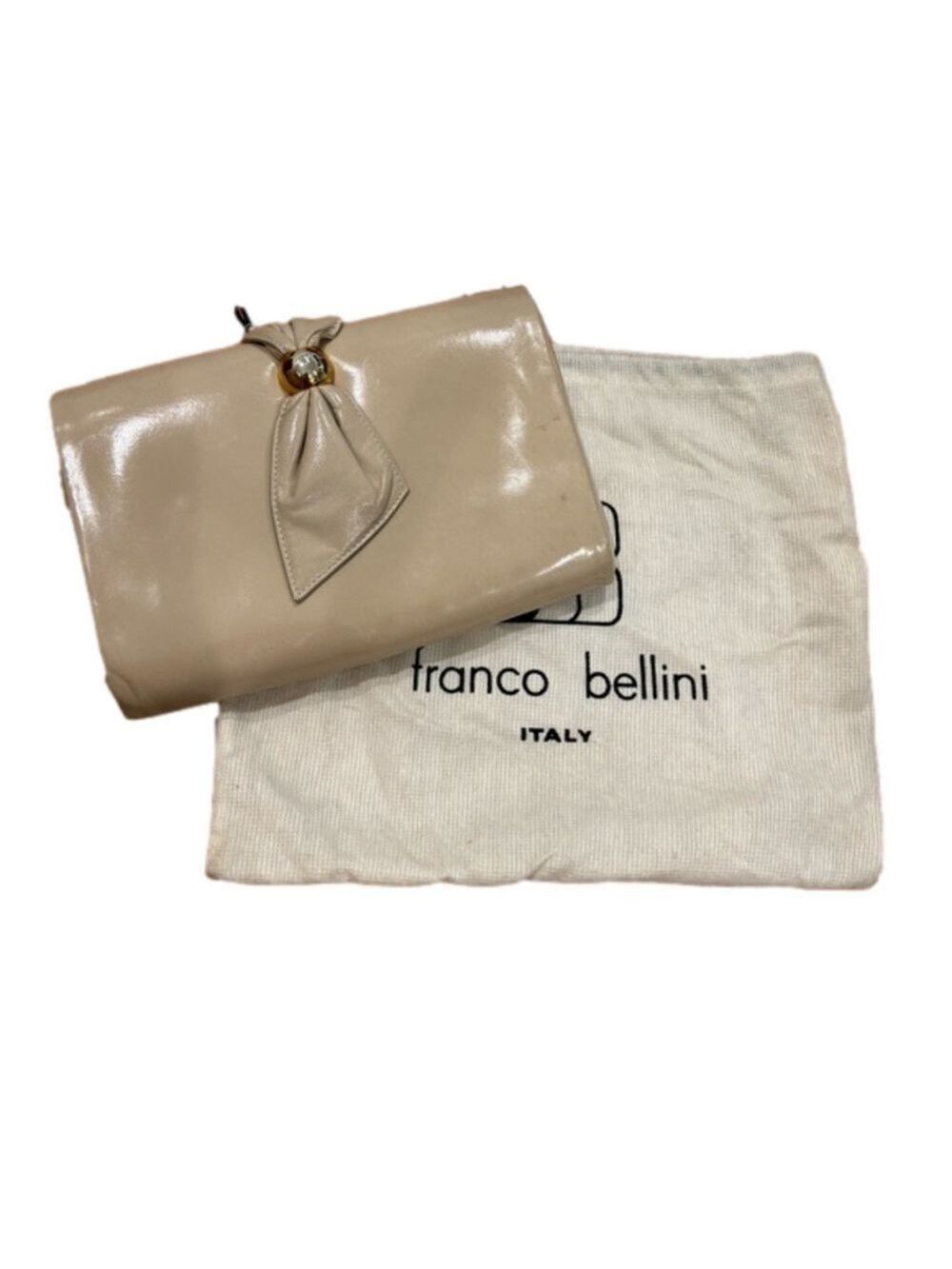 VINTAGE ITALIAN FRANCO BELLINI TAN LEATHER CLUTCH W CINCHED LEATHER FLAP SNAP
